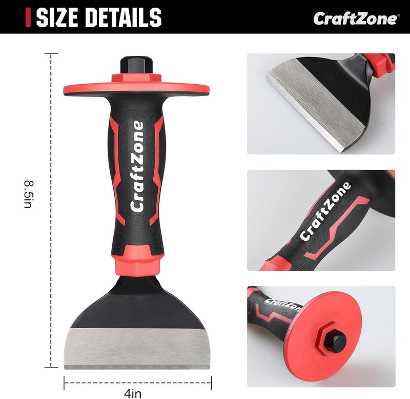 CRAFTZONE 8-Inch Rock Chisel, Masonry Chisel with Protective Handle, Heavy Duty Flat Concrete Cold Stone Chisel for Brick Cutting, Demolition, Sculpting Chipping, and Breaking Mason Tools - Image 2